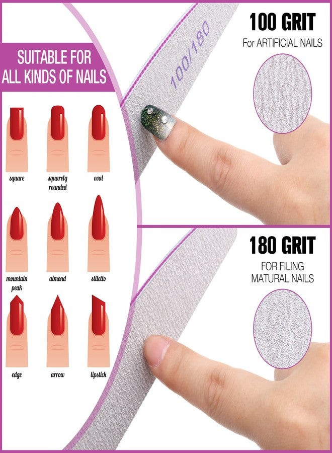 Minatee 150 Pcs 100/180 Grits Nail Files Bulk Doubled Sided Emery Boards Reusable Curved Coarse Nail Buffers Manicure Tools for Acrylic Natural Toenails Home and Salon Use - Image 4